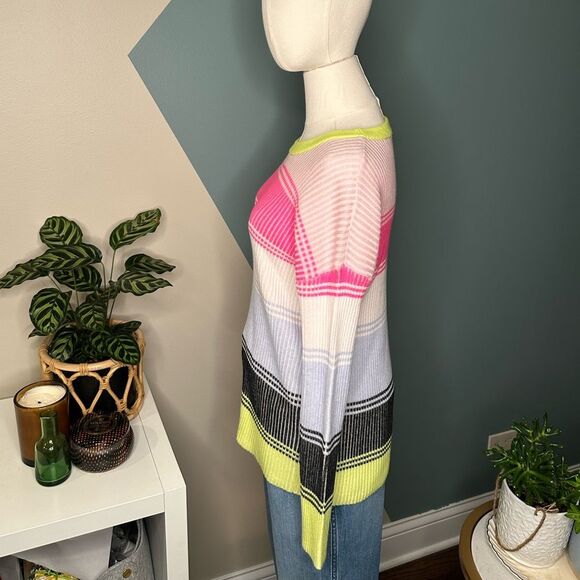 WISPR By Brodie Neon Pastel Colorblock Ribbed Knit Crewneck Striped Sweater M - Picture 3 of 10